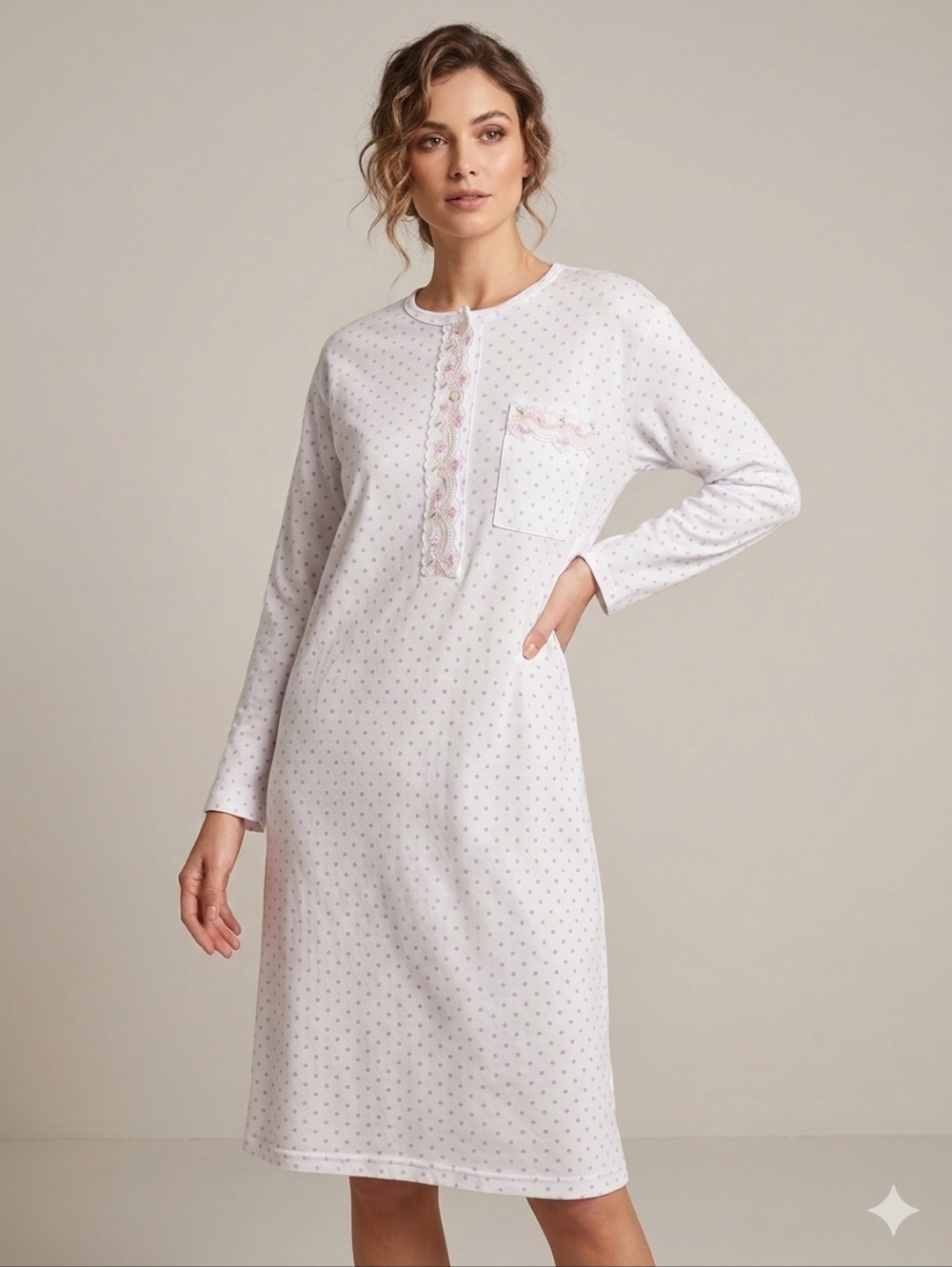 Vintage Colombine Made in Canada Polka Dot Nightgown Lace Trim S Coqette Dainty